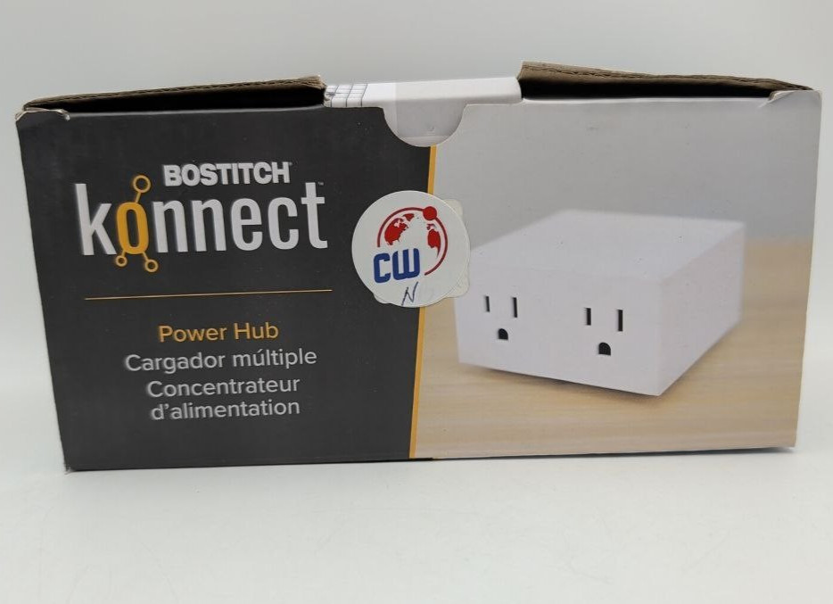 Bostitch Konnect Power Hub With Two AC Outlets For Office Desk Workspace White