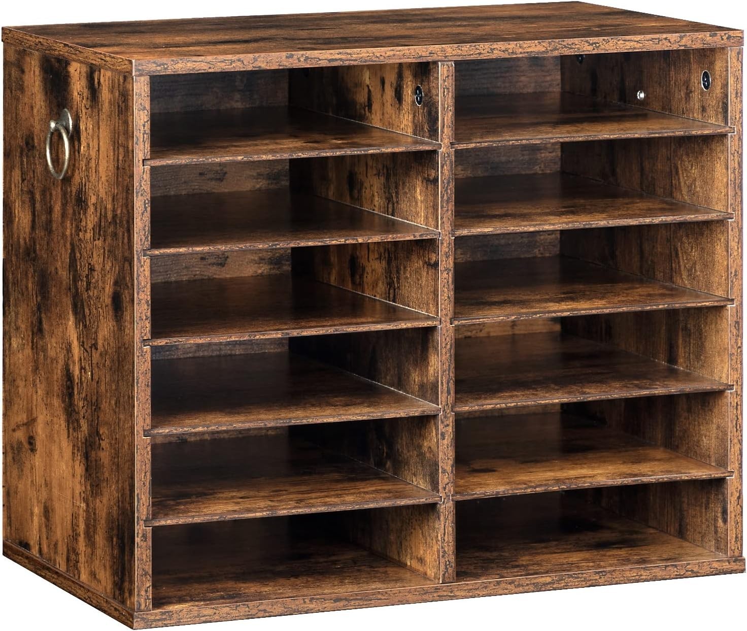 NEW 12 Compartment Wood Literature Organizer Mail Sorter Rustic Brown