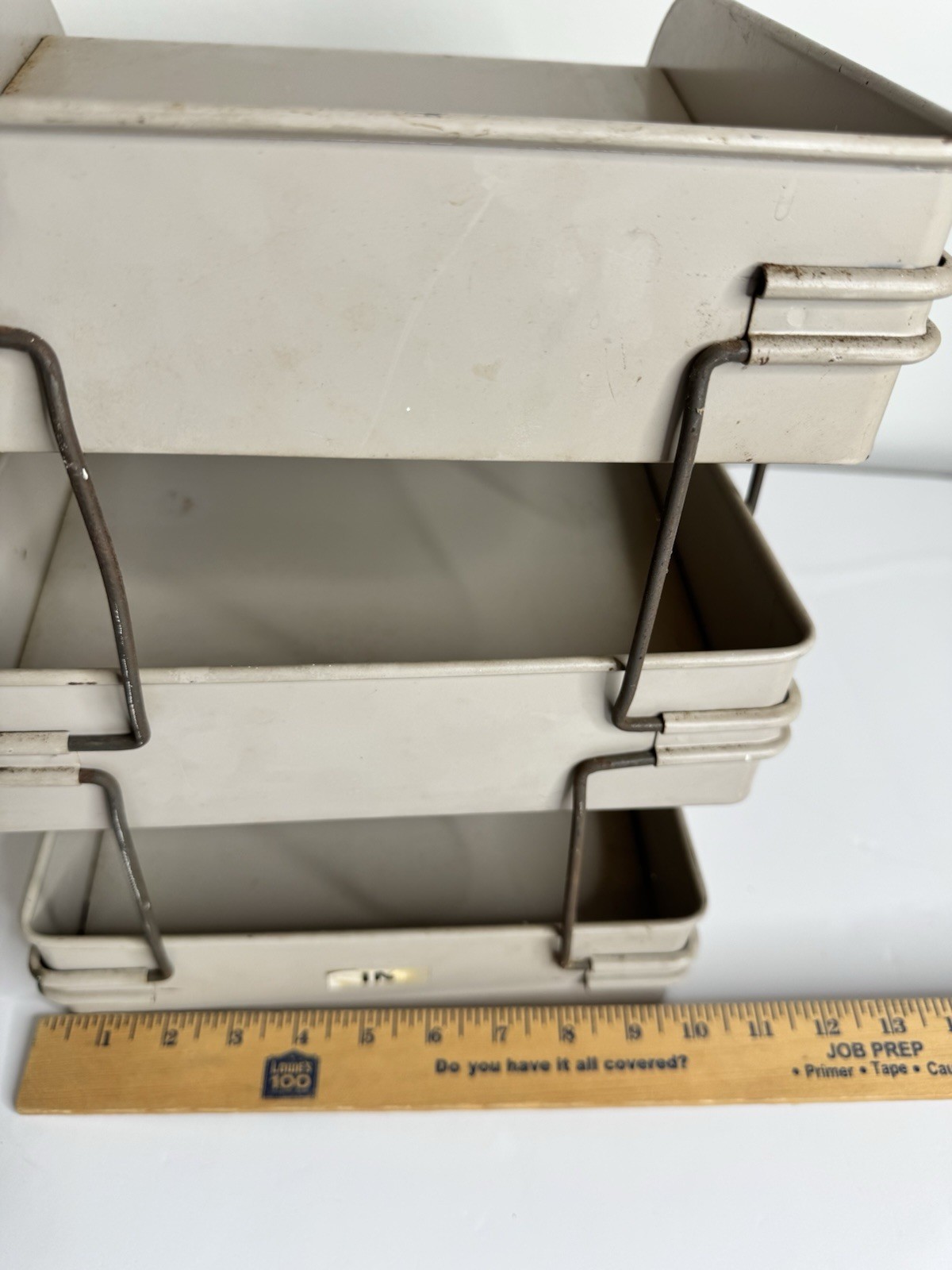 Vtg MCM Office Globe Wernicke 3 Tier Metal Letter Tray Desk Organizer Tan