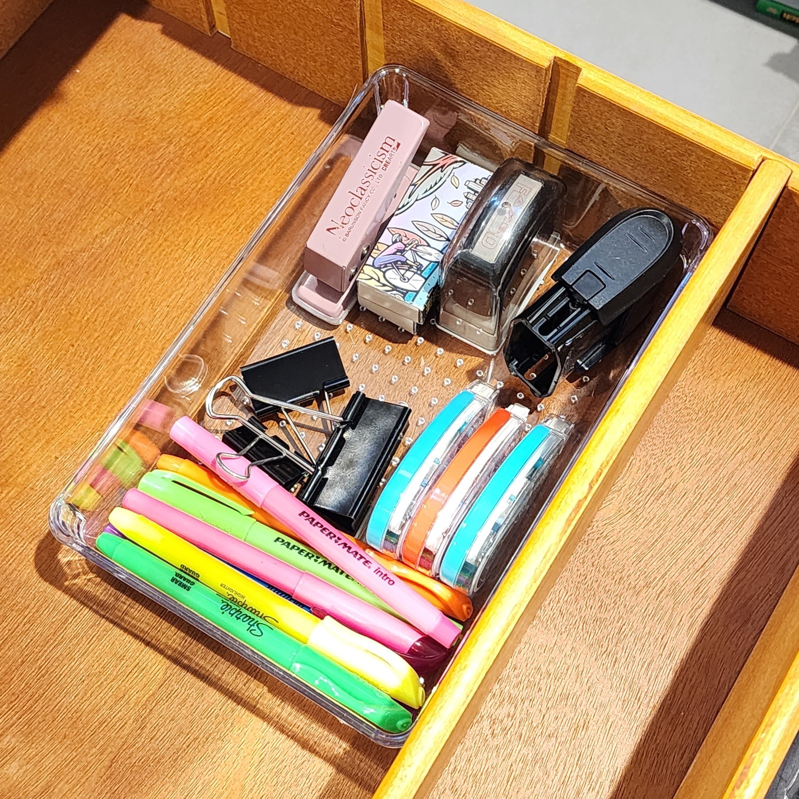 4 Pack Clear Drawer Organizer Tray Set Plastic Storage Bins Desk Kitchen Bathroo