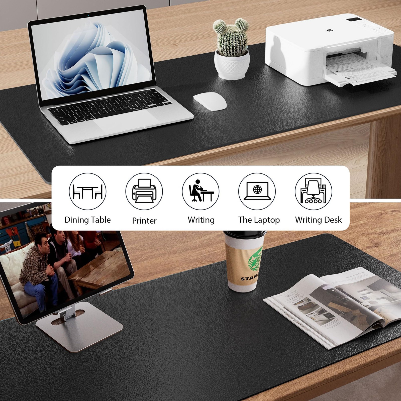 Aothia Non-Slip Waterproof PU Leather Desk Pad Protector 23.6″ x 13.7″, Black