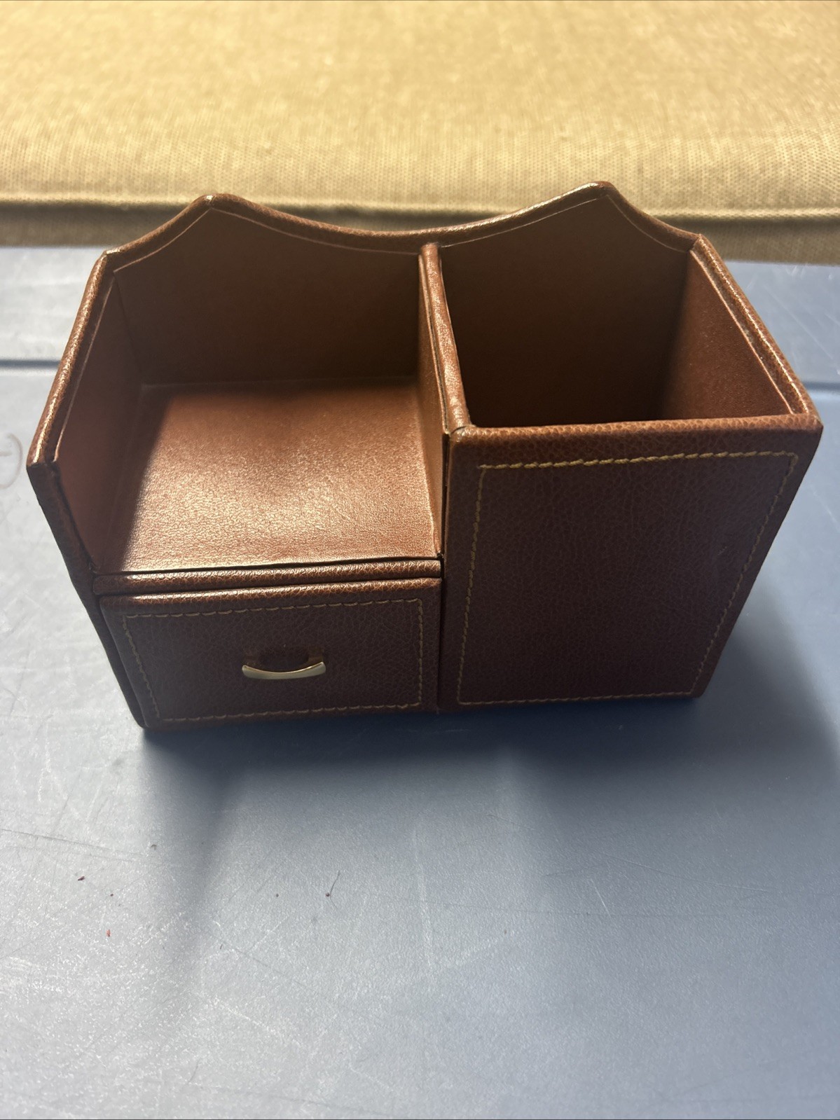 Brown Leather Desk Organizer