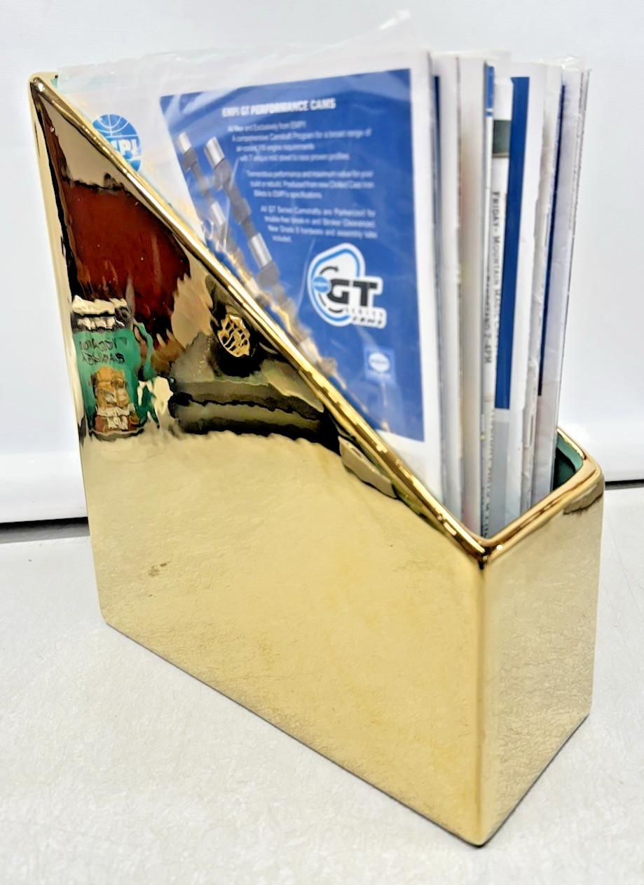 Gold Brass Tone Ceramic Magazine File Desktop Organizer Holder 10 Straweberry St