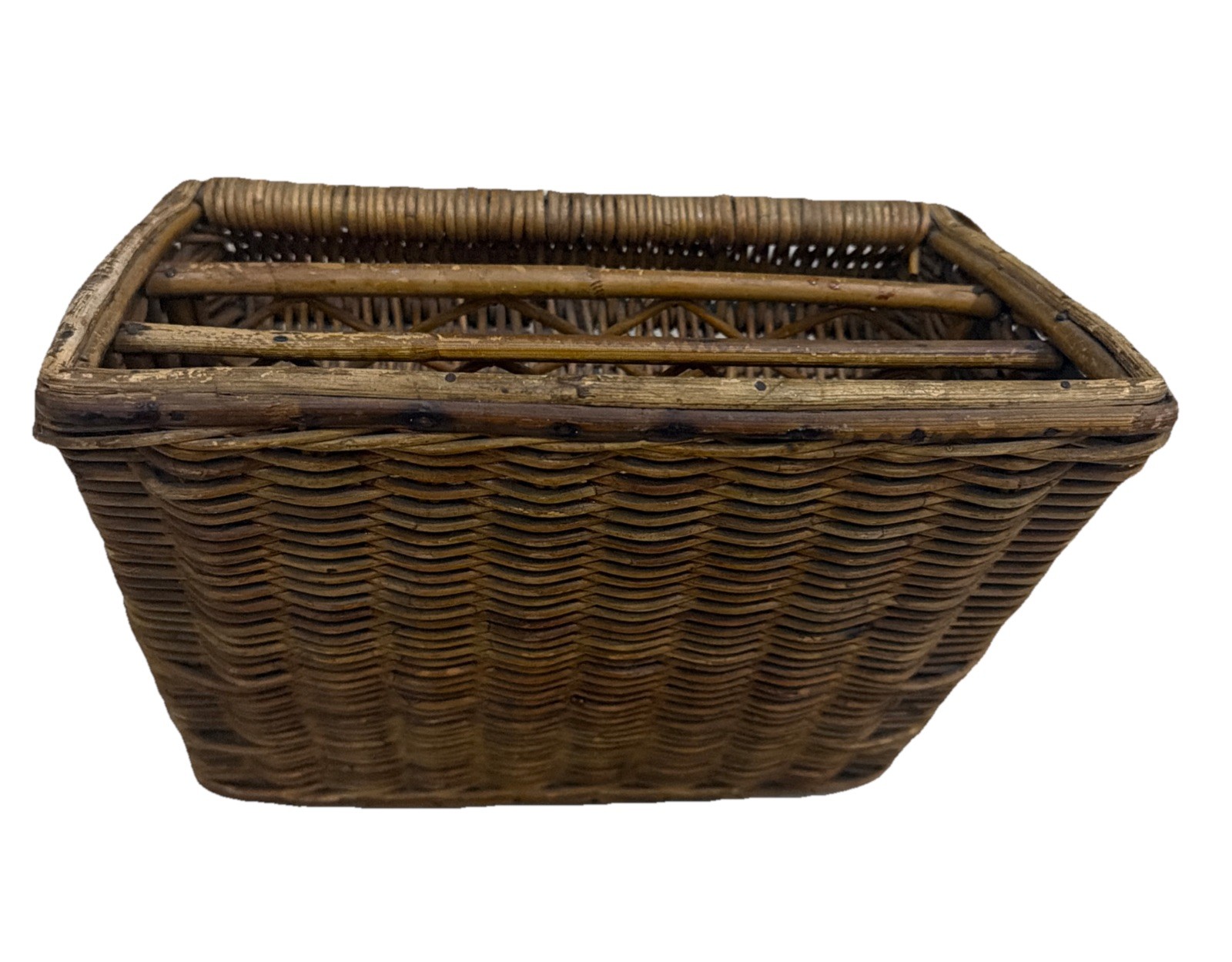 Vintage Wicker Desk Organizer Woven Mail LetterHolder Shelf Tiered10.5”x6.5”x11”