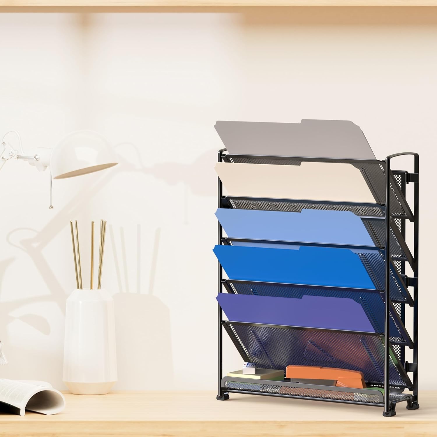 6-Tier Wall Mount Document Letter Tray Organizer, Black