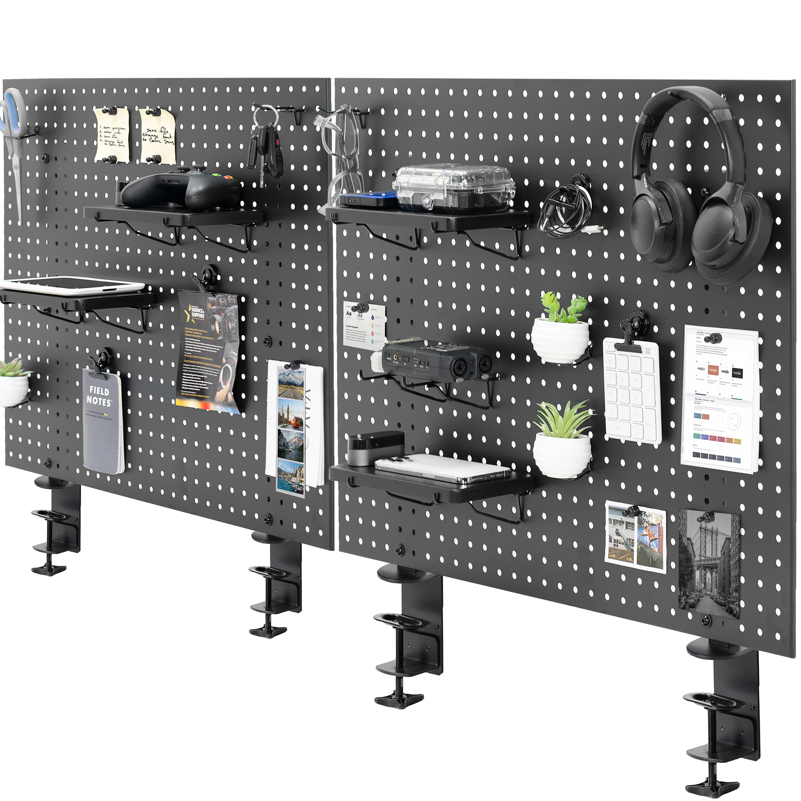 VIVO Dual Steel Clamp-on 60″ x 24″ Desktop Pegboard, Magnetic Privacy Panel