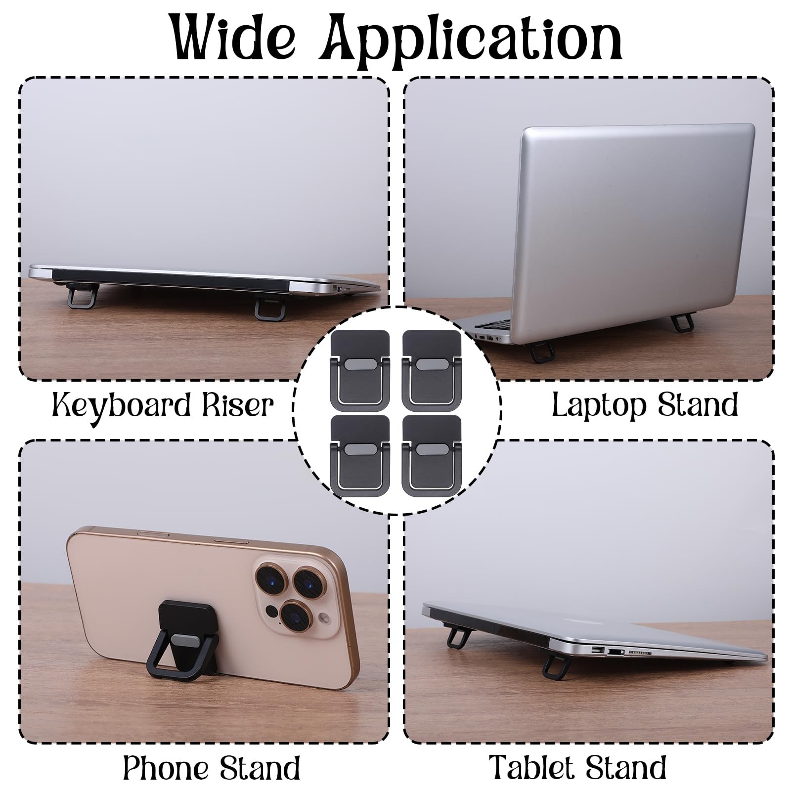 MBAIYO 4PCS Portable Keyboard Riser Self Adhesive Laptop Stand Black