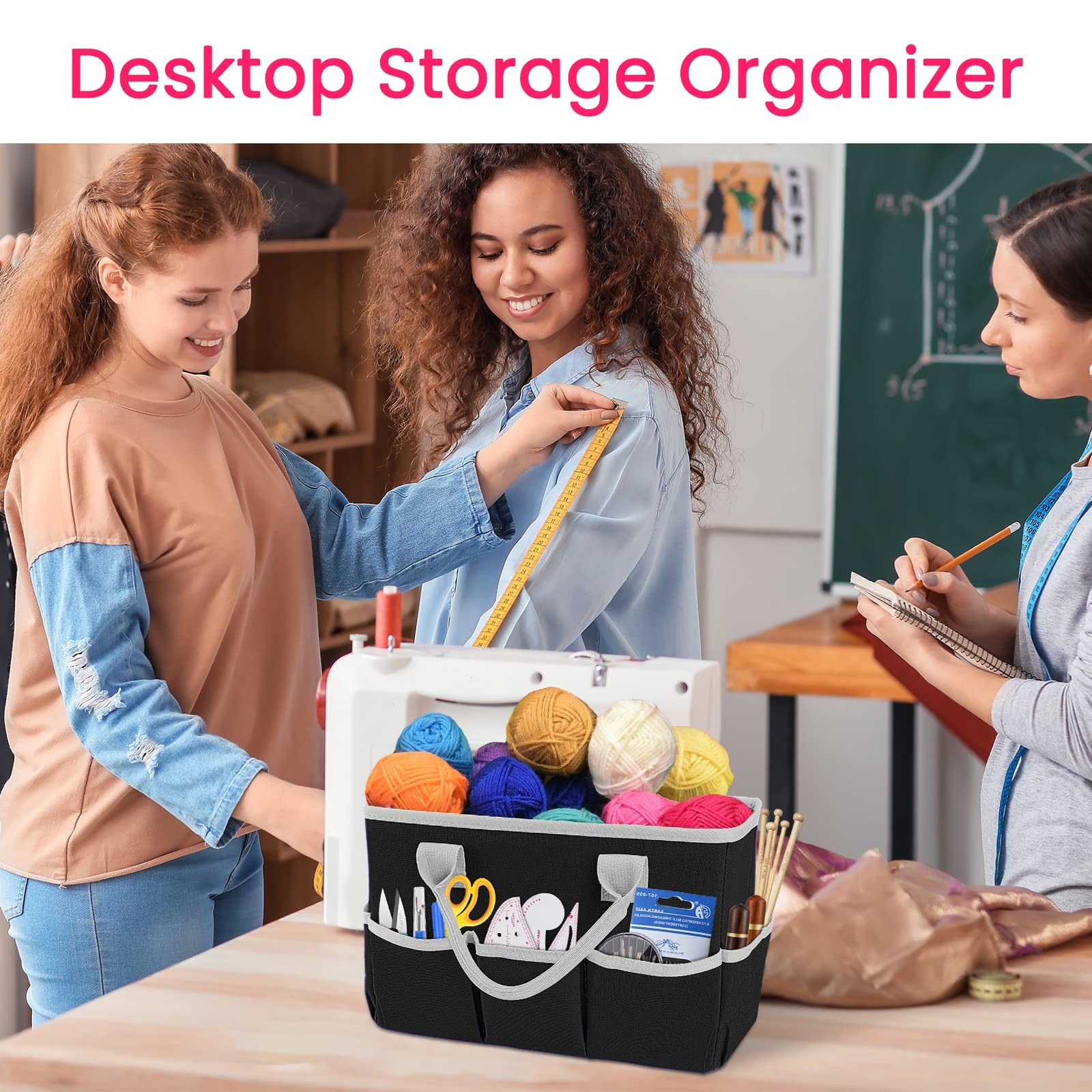 Desktop Tote Organizer Teacher Bag For Arts Books Stationery Makeup Black