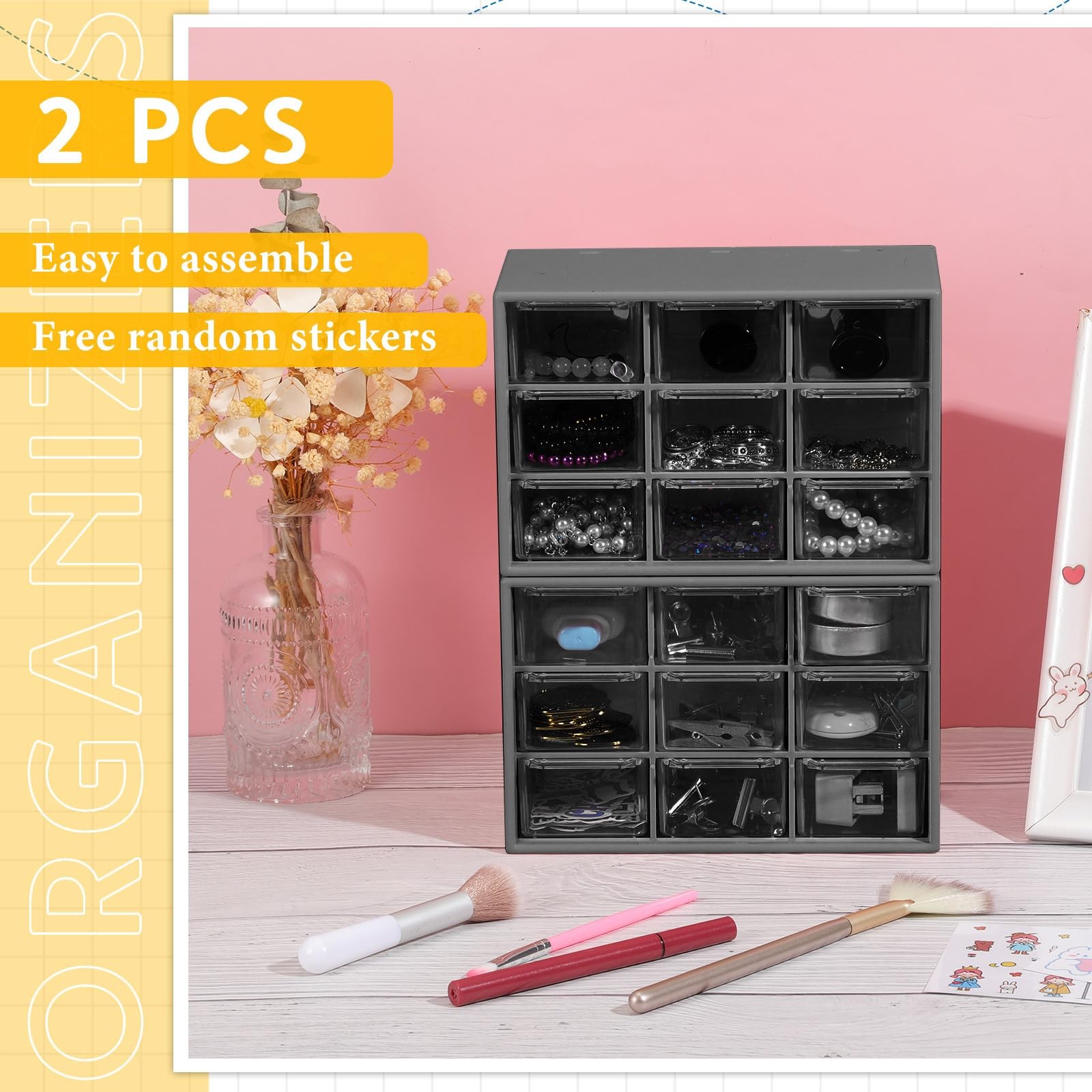 Mini Storage Drawers Teacher Toolbox Craft Organizer 7×3.9×4.7 In Black 2 PCS