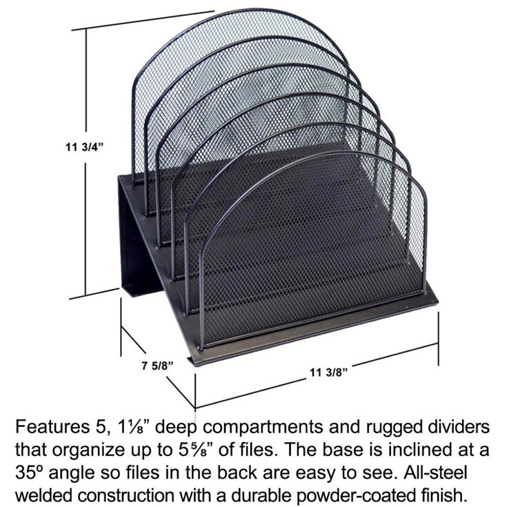 5-Slot Inclined Wire Mesh Desktop Organizer StepUp File Desk Rack W/ PocketFiles