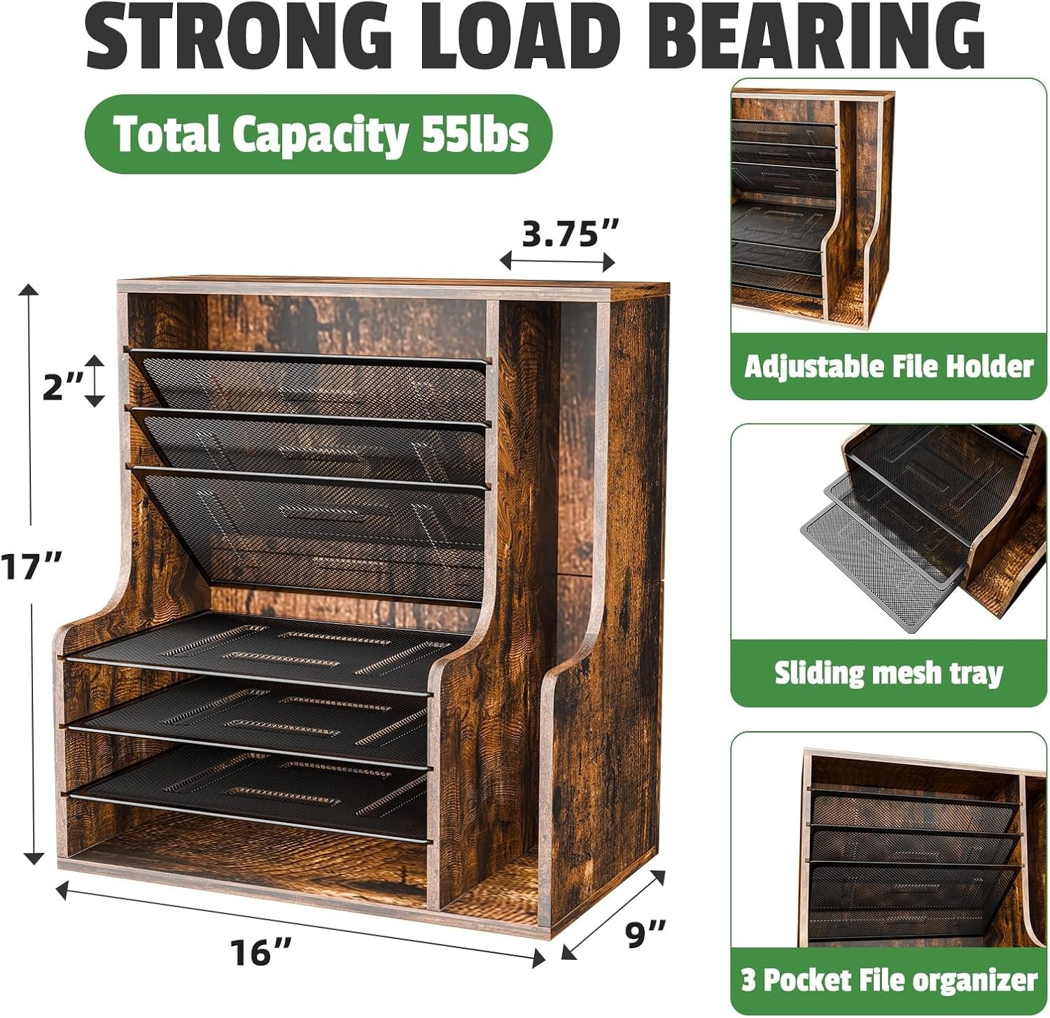 Elegant 7-Tier Wooden Desk File Organizer: Adjustable & Space-Saving Solution