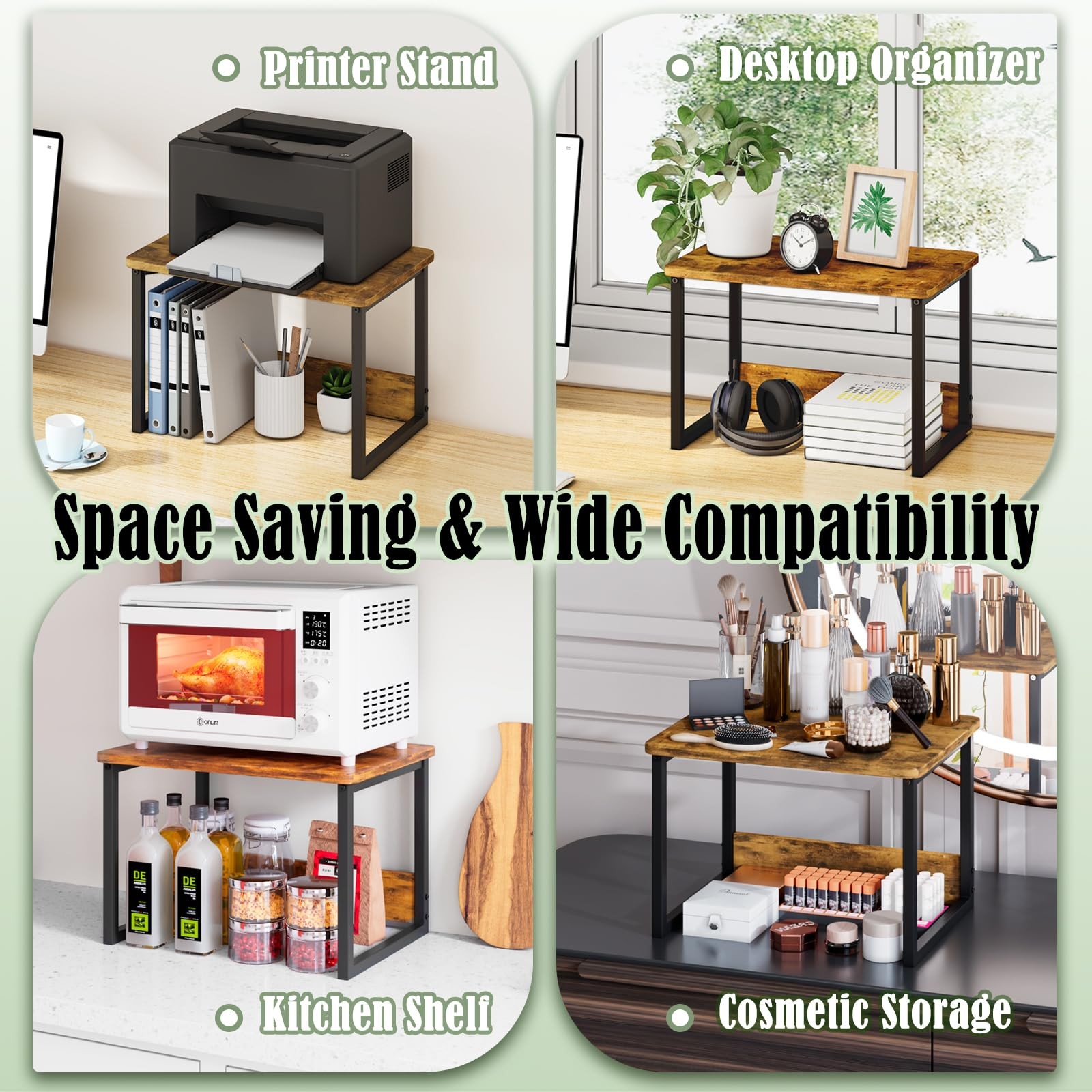 MARTY Printer Stand with Storage for Desk, Desktop 2 Tier, Rustic Brown