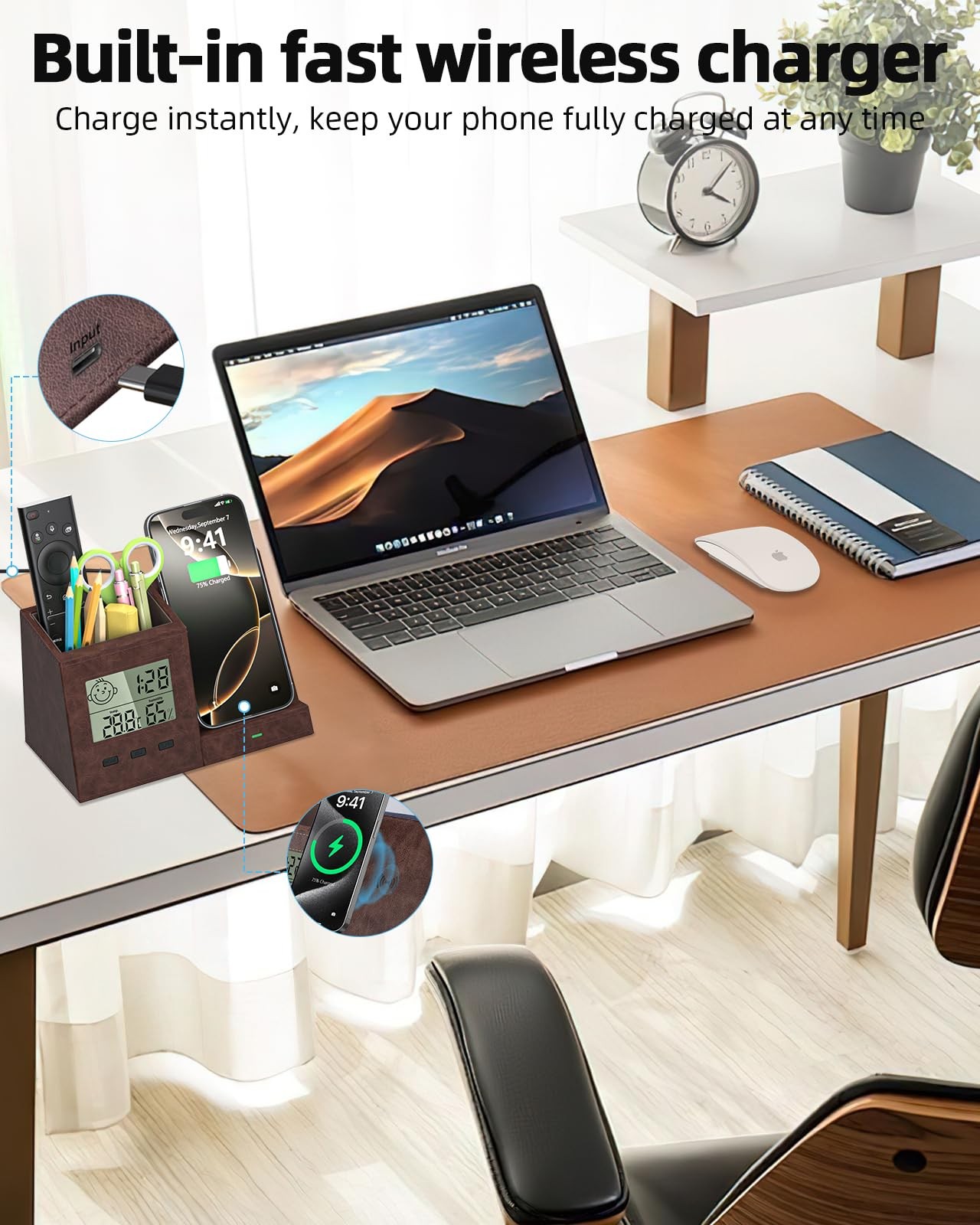 Multifunctional Pen Holder and Organizer for Desk with Wireless Charger, Digi…