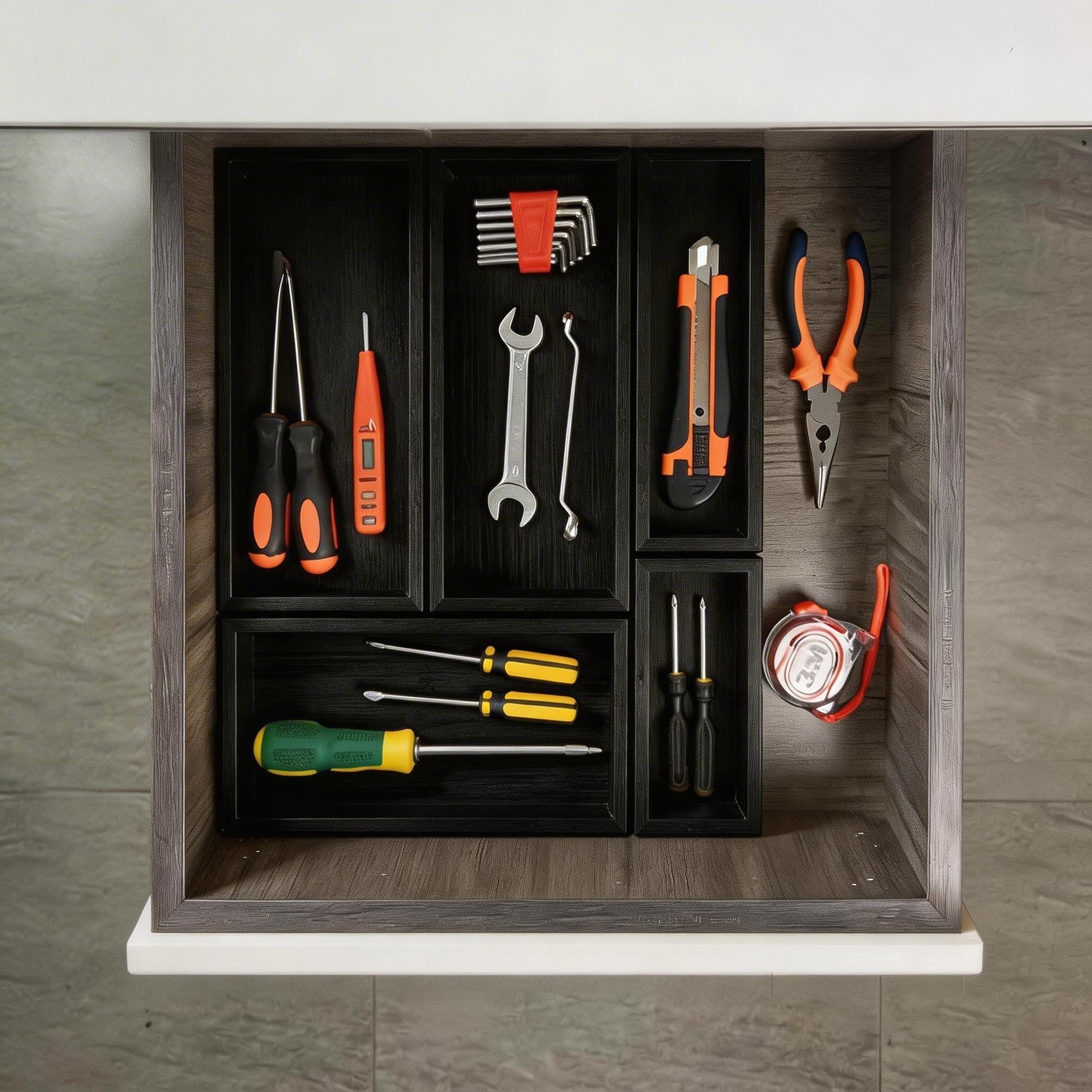 Teicui bamboo drawer organizer Set,expandable 1 X 5PCS Black