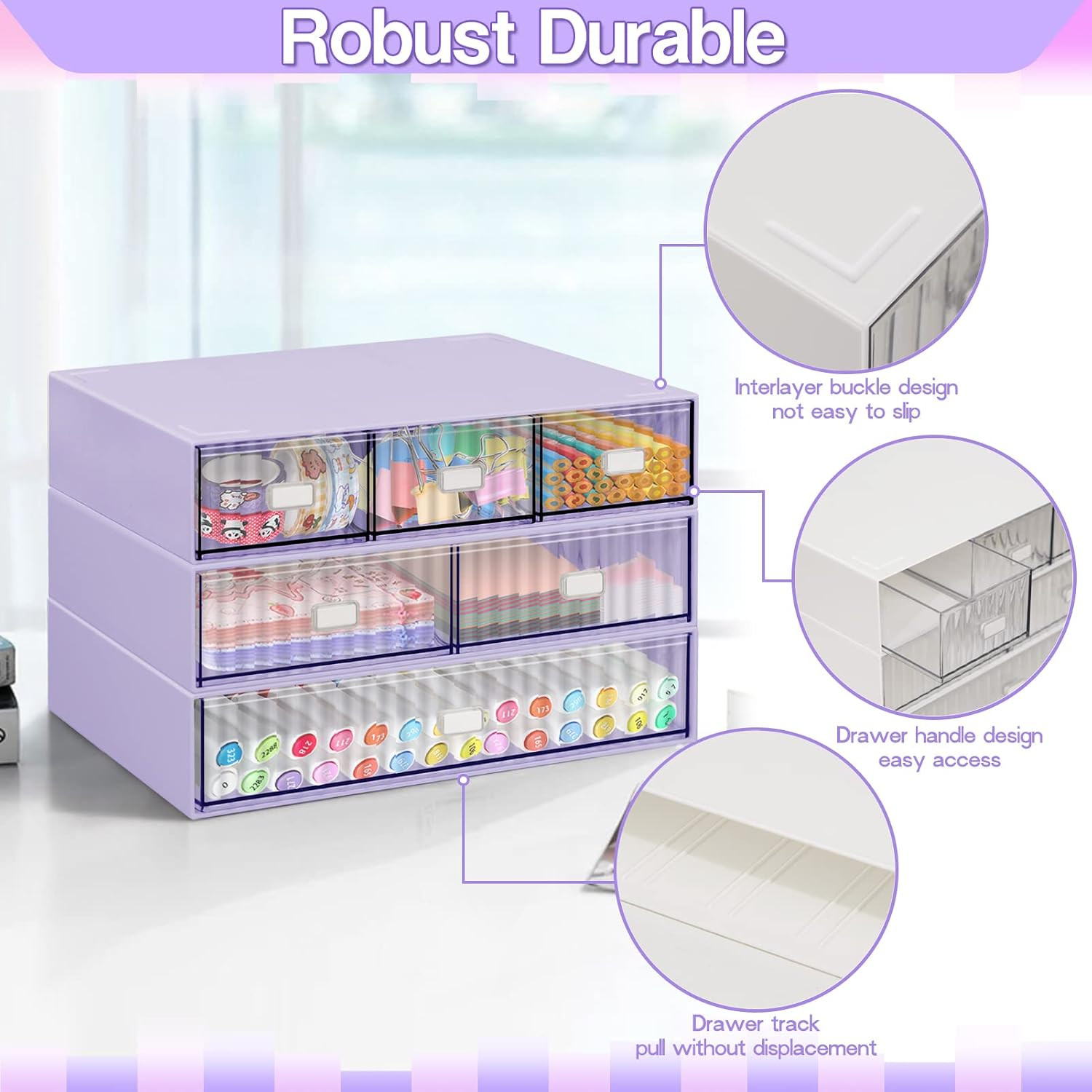3 Tier Stackable Desk Organizer with 6 Drawers, Plastic Desktop Storage Box Draw