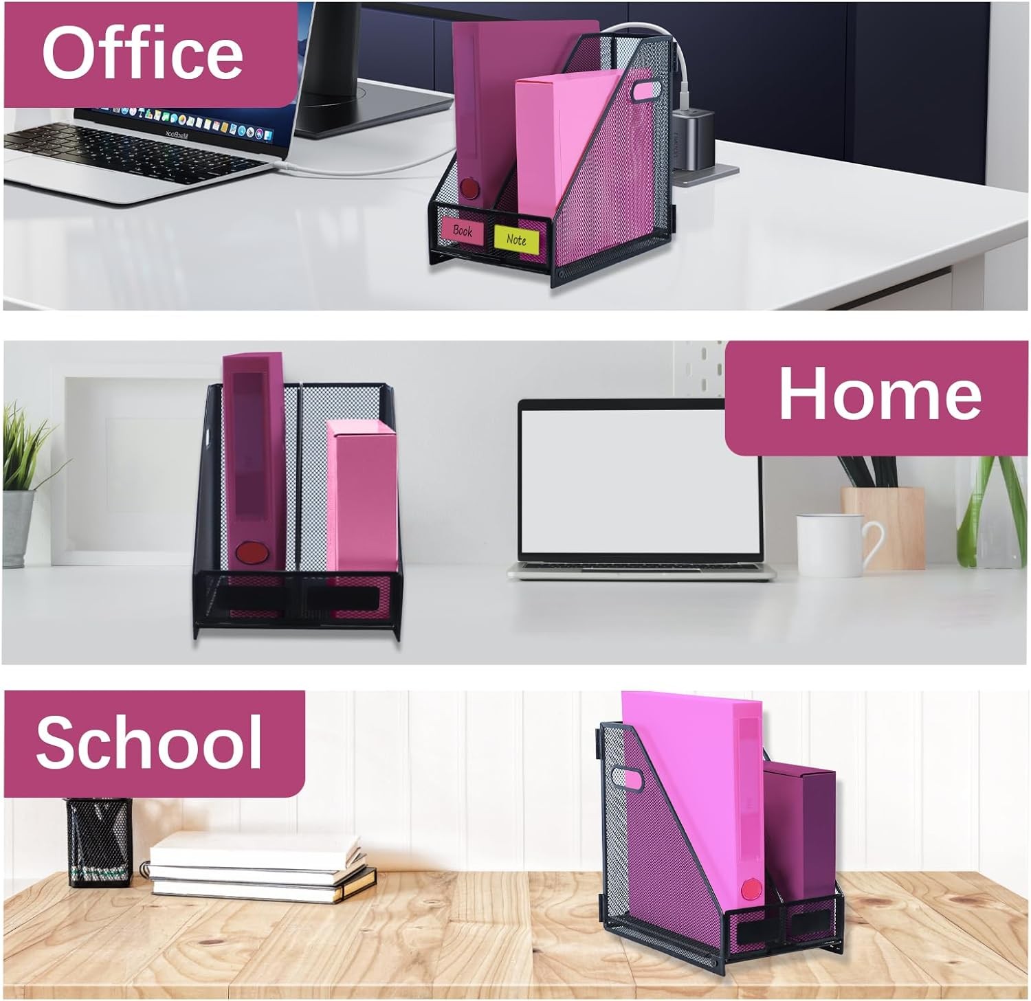 Desk Organizers, Metal Magazine File Holder with 2 Vertical Compartments Rack Bi
