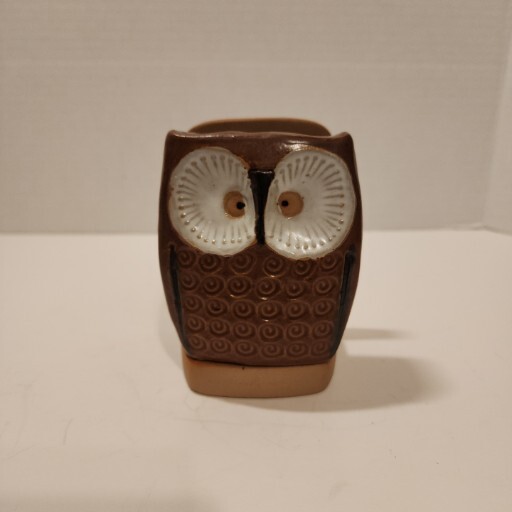 Vtg Brown Owl 4″ Stoneware Pen Letter/NotePad/Napkin Holder UCTCI Japan Ceramic