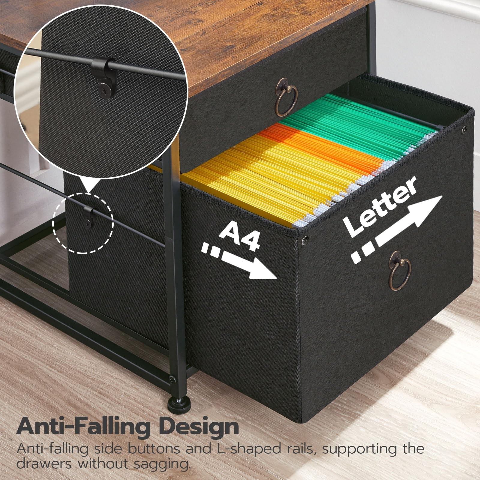 HOOBRO File Cabinet, 2-Drawer 15.7″D x 15.7″W x 19.6″H, Black + Rustic Brown