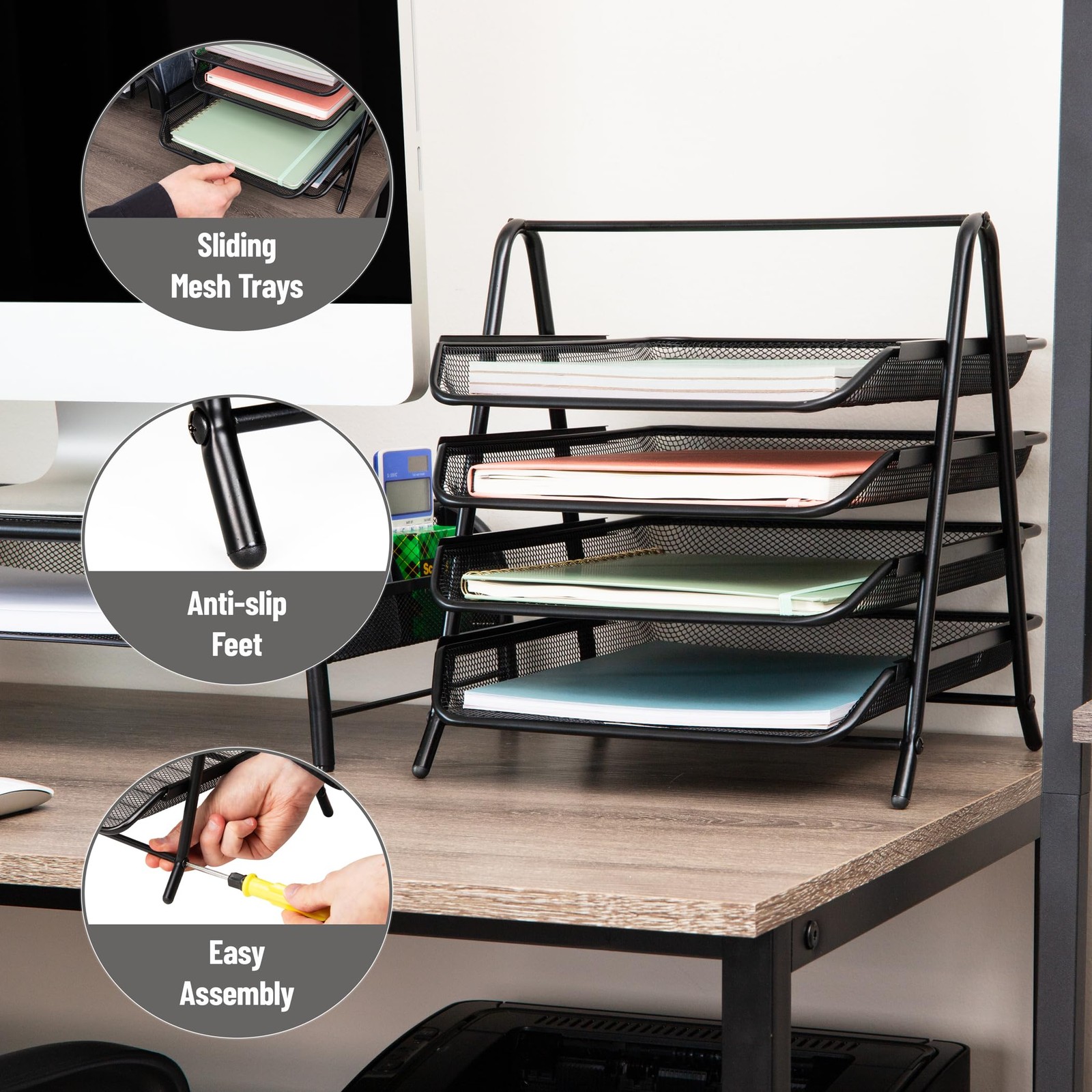Mind Reader 4-Tier Paper Tray, Desktop Organizer, File Storage, Workspace, Of…