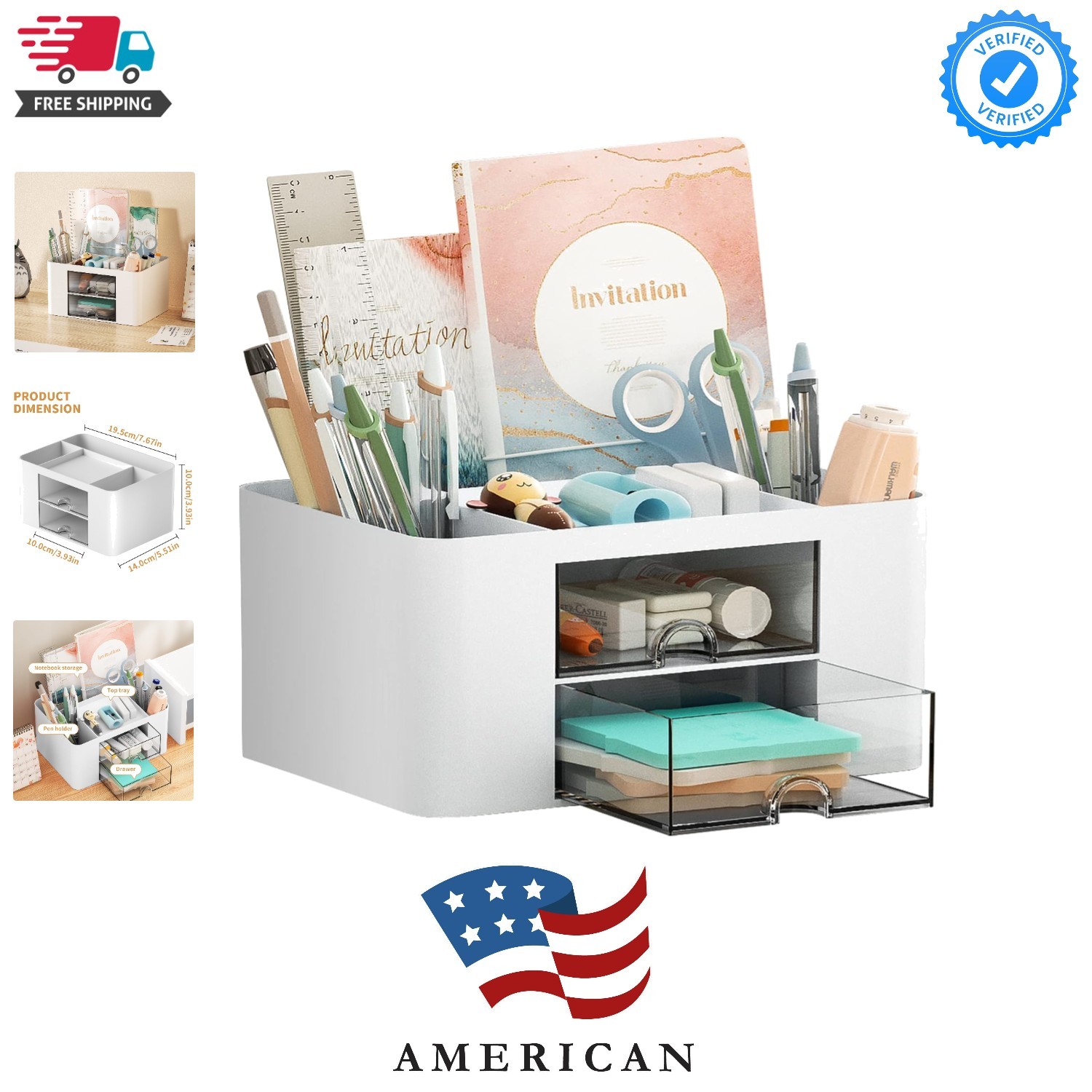 Pen Organizer with 2 Drawer, Multi-Functional Pencil Holder for Desk, Desk Or…