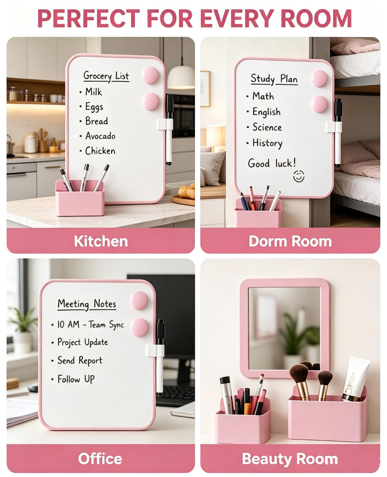 Pink Locker Accessories for Girls with Magnetic whiteboard, Locker Mirror and…
