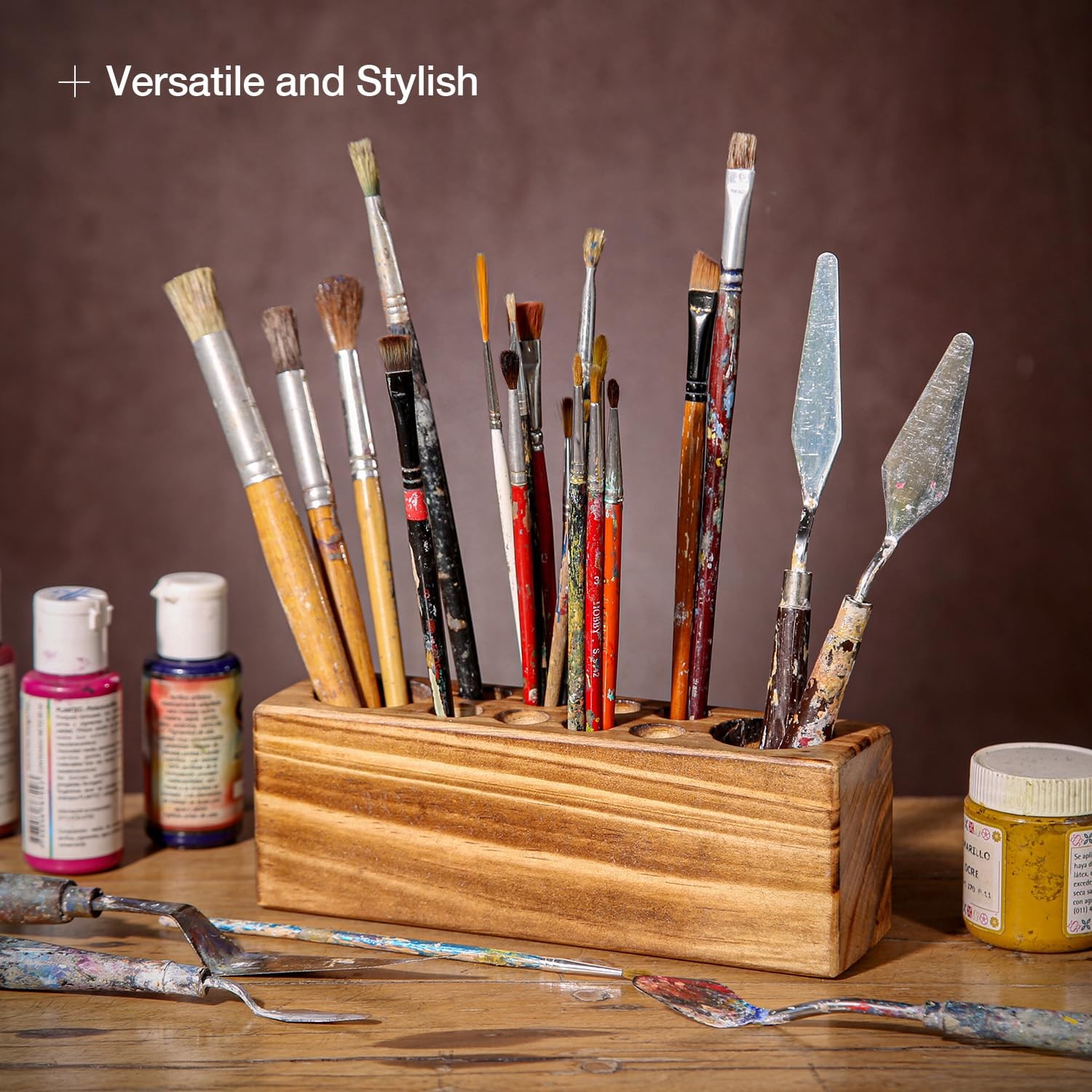 Pen Holder for Desk Rustic Wooden Pencil Holder for Desk, Solid Wood Desk Pen Or