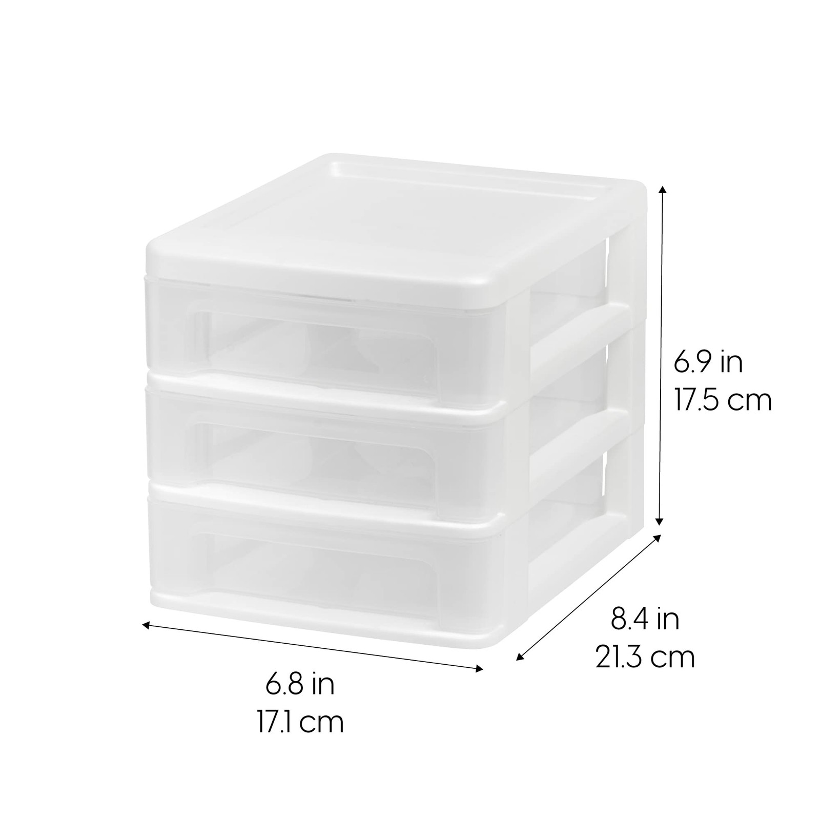 IRIS USA Plastic Stacking Desk Top 3-Drawer Storage Organizer, Small, White