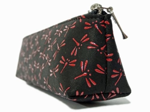 Inden-ya Deerskin Pen Case Dragonfly Red Lacquer Black Made in Japan