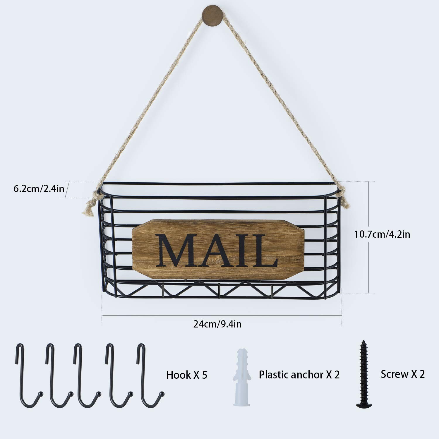 Mail Organizer Wall Mount, Rustic Mail Holder Key Holder for Wall with Hooks, Sm