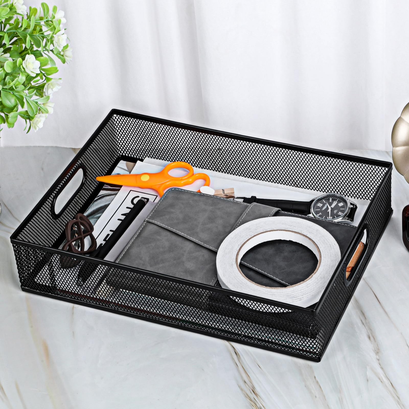Desk Drawer Organizer A4 Large Black Mesh Portable Paper Letter Mail Basket