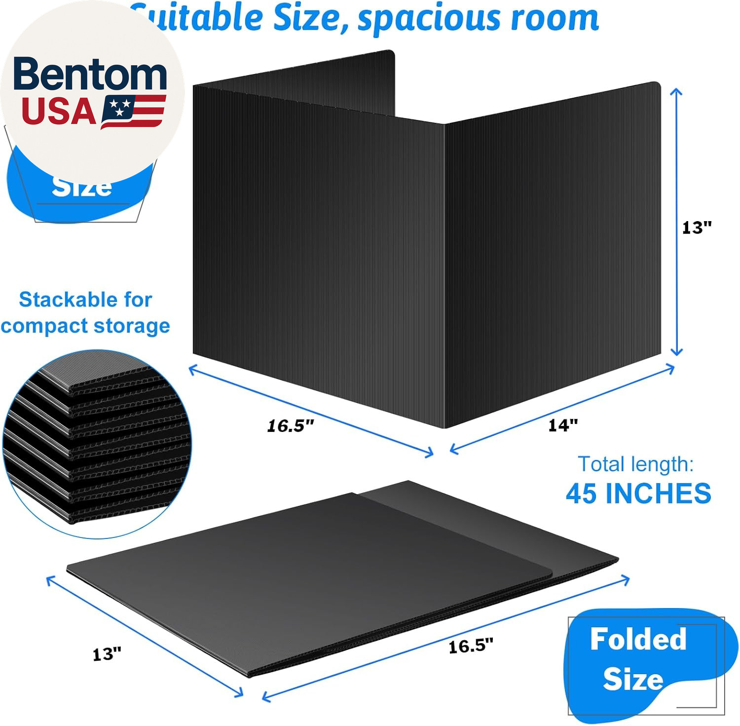 Black 24-Pack Desk Dividers for Students, Waterproof Durable Plastic Study Carre