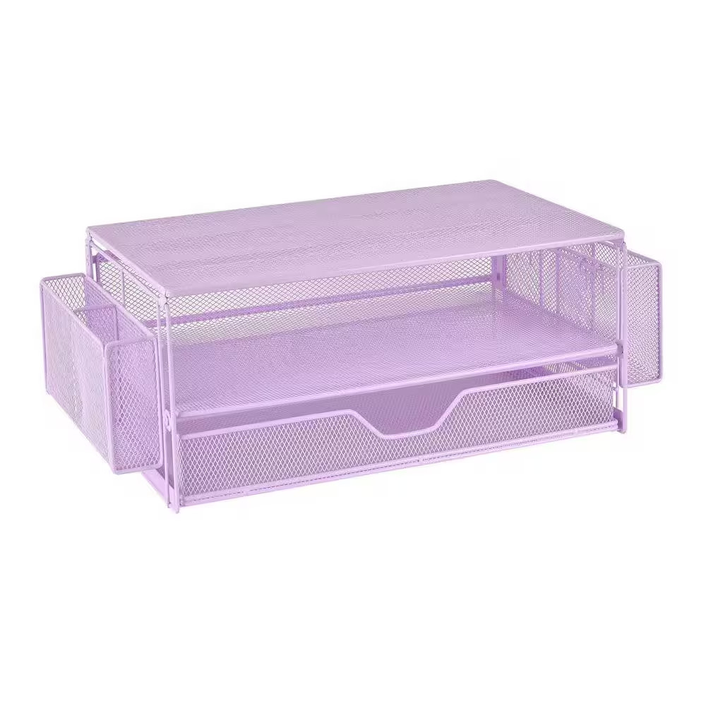 Purple 15.7 In. X 5 In. Metal Modern Desk Organizer Stand with Drawer and 2 Pen