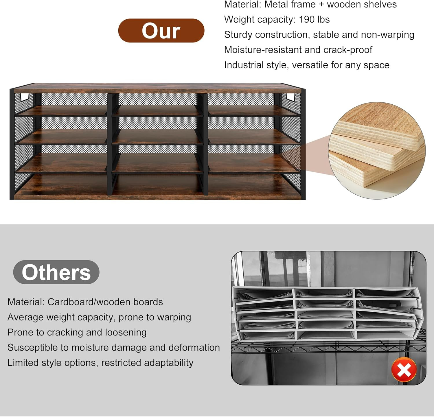 Stylish 12-Compartment Metal & Wood Desktop Organizer for Office & Classroom