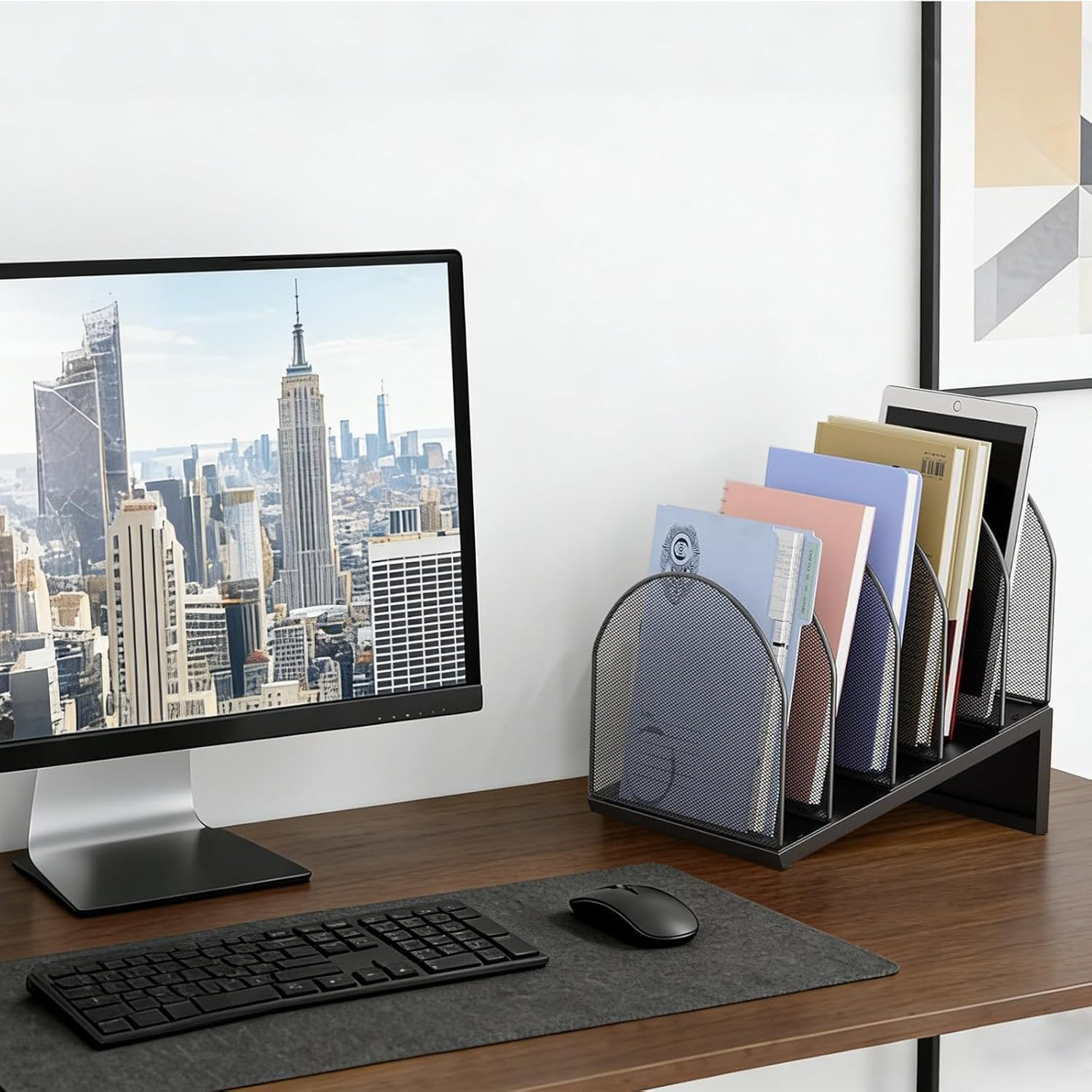 Desktop File Organizer, Desk Organizer with 5 Compartments, Paper Organizer for