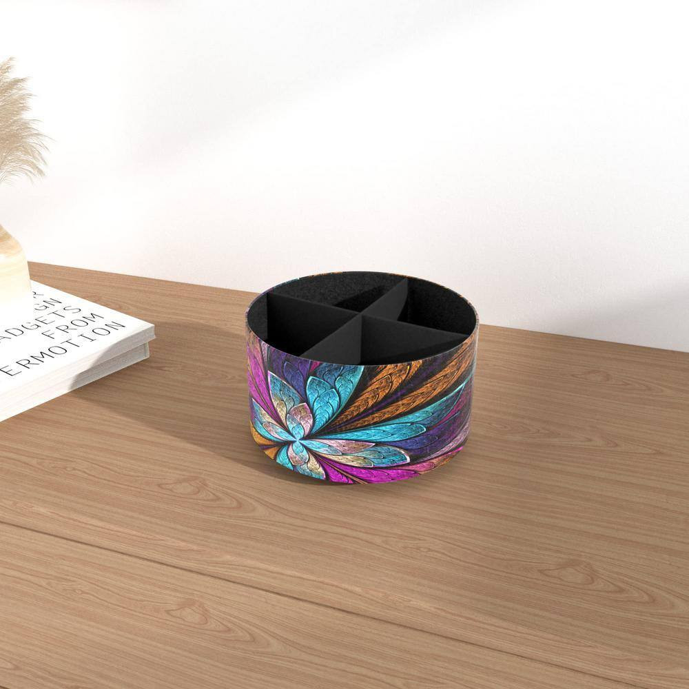 5.51 In. X 5.51 In. X 3.94 In. round Leather Multi-Functional Desktop Organizer,