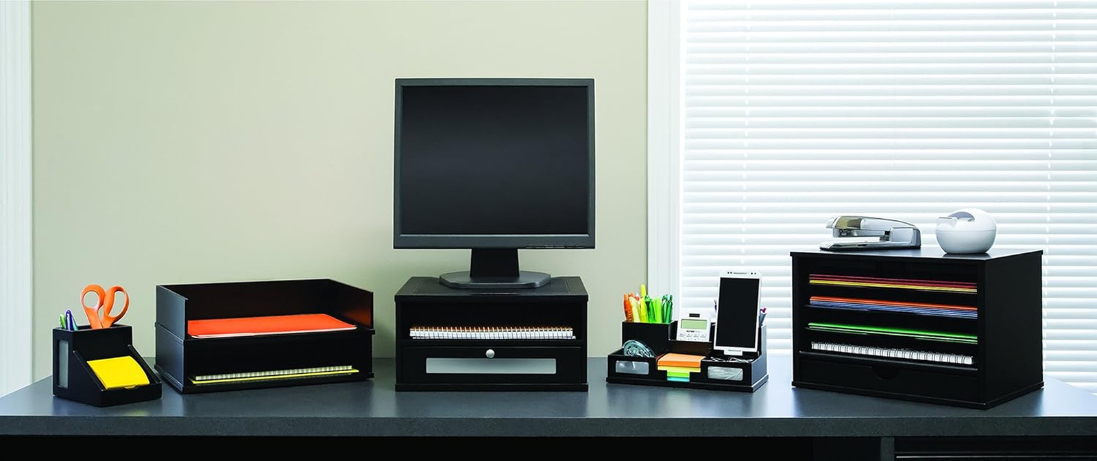 Wood Midnight Black Collection, 4-Shelf Desktop Organizer, Black, (4720-5)