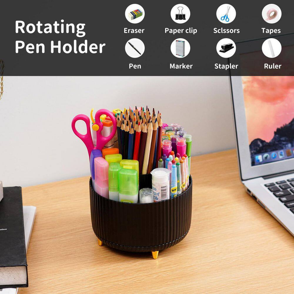 5 Compartments ABS Plastic Rotating Desk Organizer with 360-Degree Rotation for