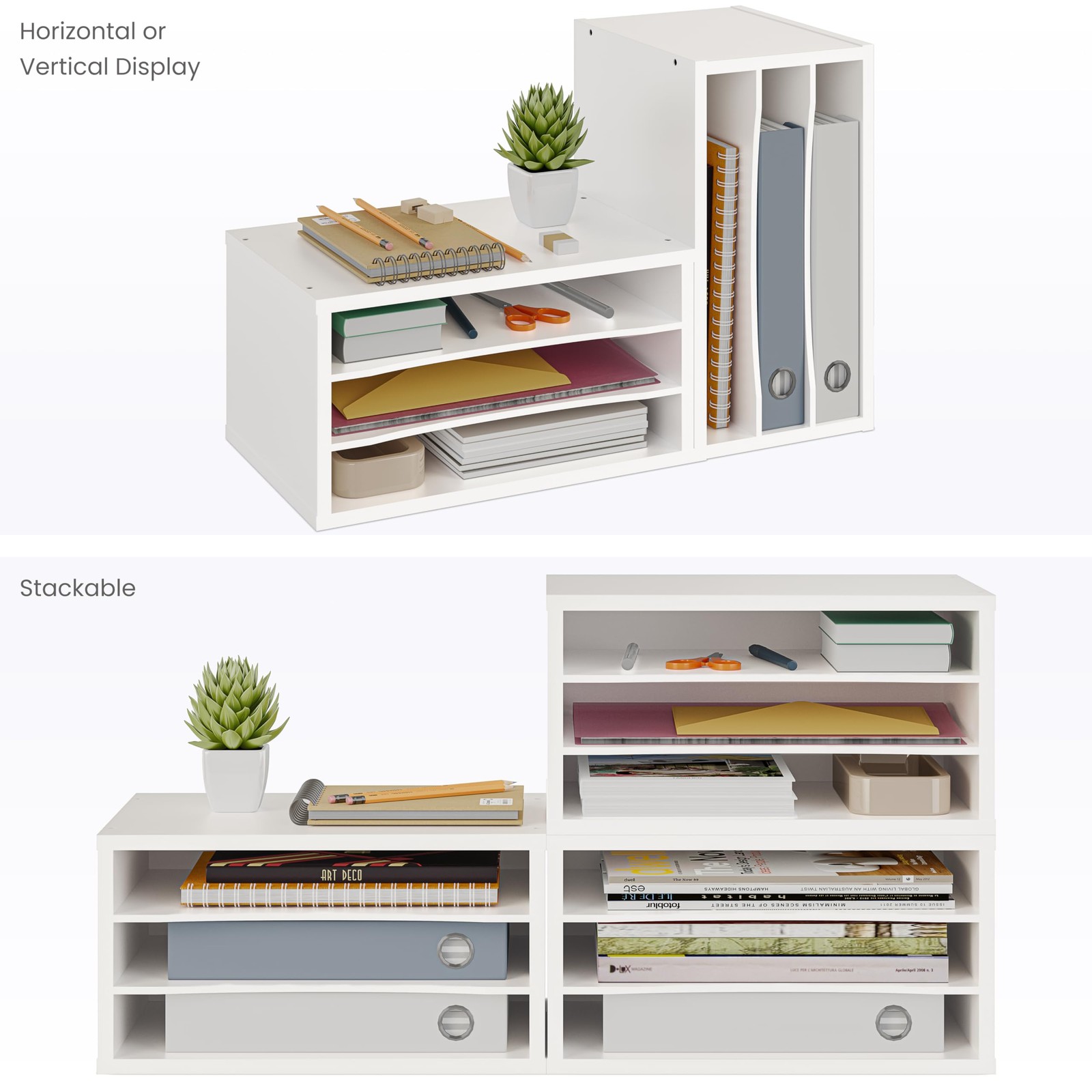 Paper Organizer, 3-Tier Stackable Wood Desk Organizer, Document File Organize…