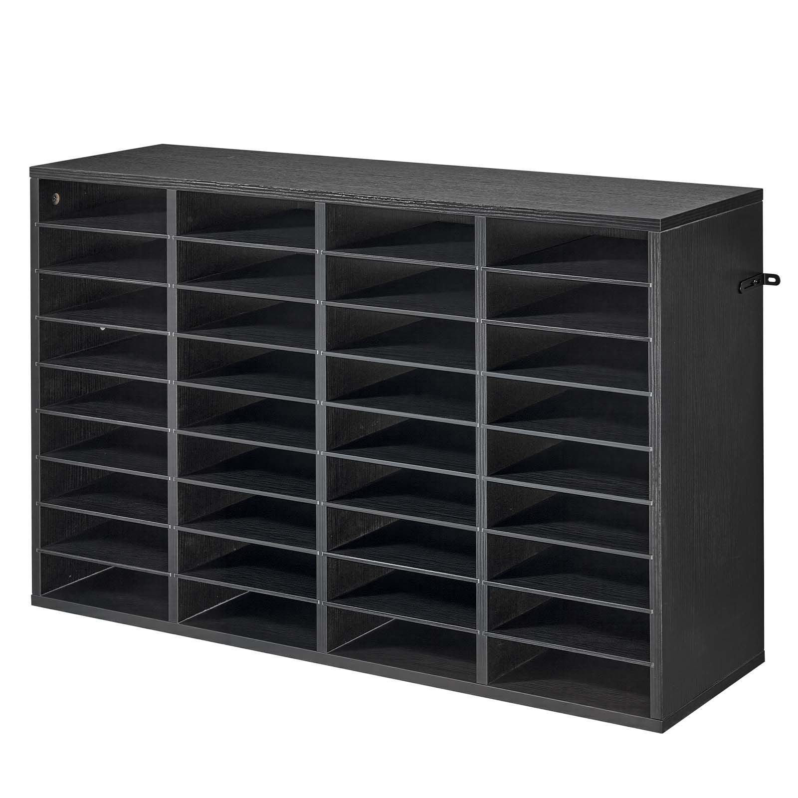 Countertop File Sorter: 36 Compartments, Wooden Finish, Detachable Shelf Design