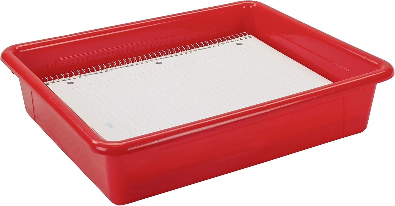 Letter Size Flat Storage Tray – Organizer Bin Classroom Office & Home Red