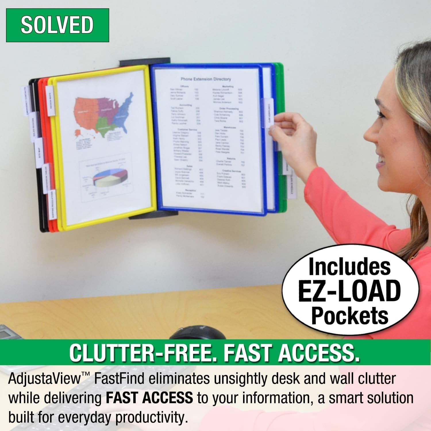 Ultimate Office AdjustaView FastFind 10-Pocket Wall Mounted Reference Display Or