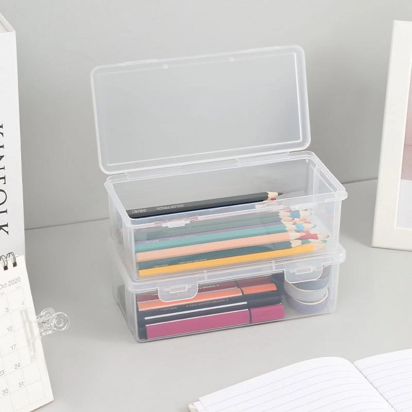 Extra Large Stackable Pencil Box – Clear Plastic Organizer for Pens, Markers, Cr