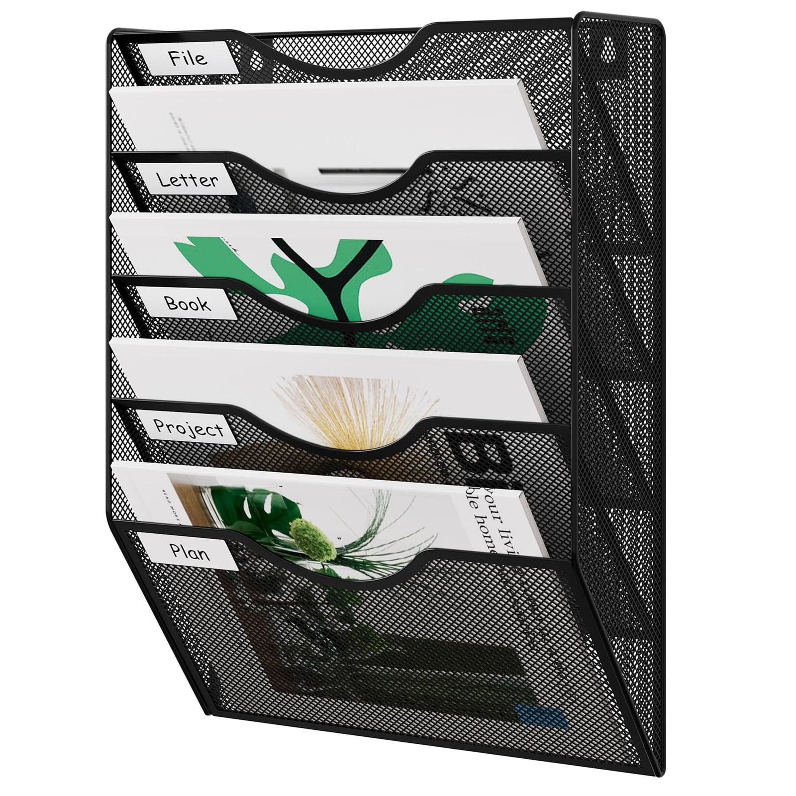 EasyPAG Wall File Organizer 5 Tier Hanging Paper Folder Holder, 5 Tier, Black