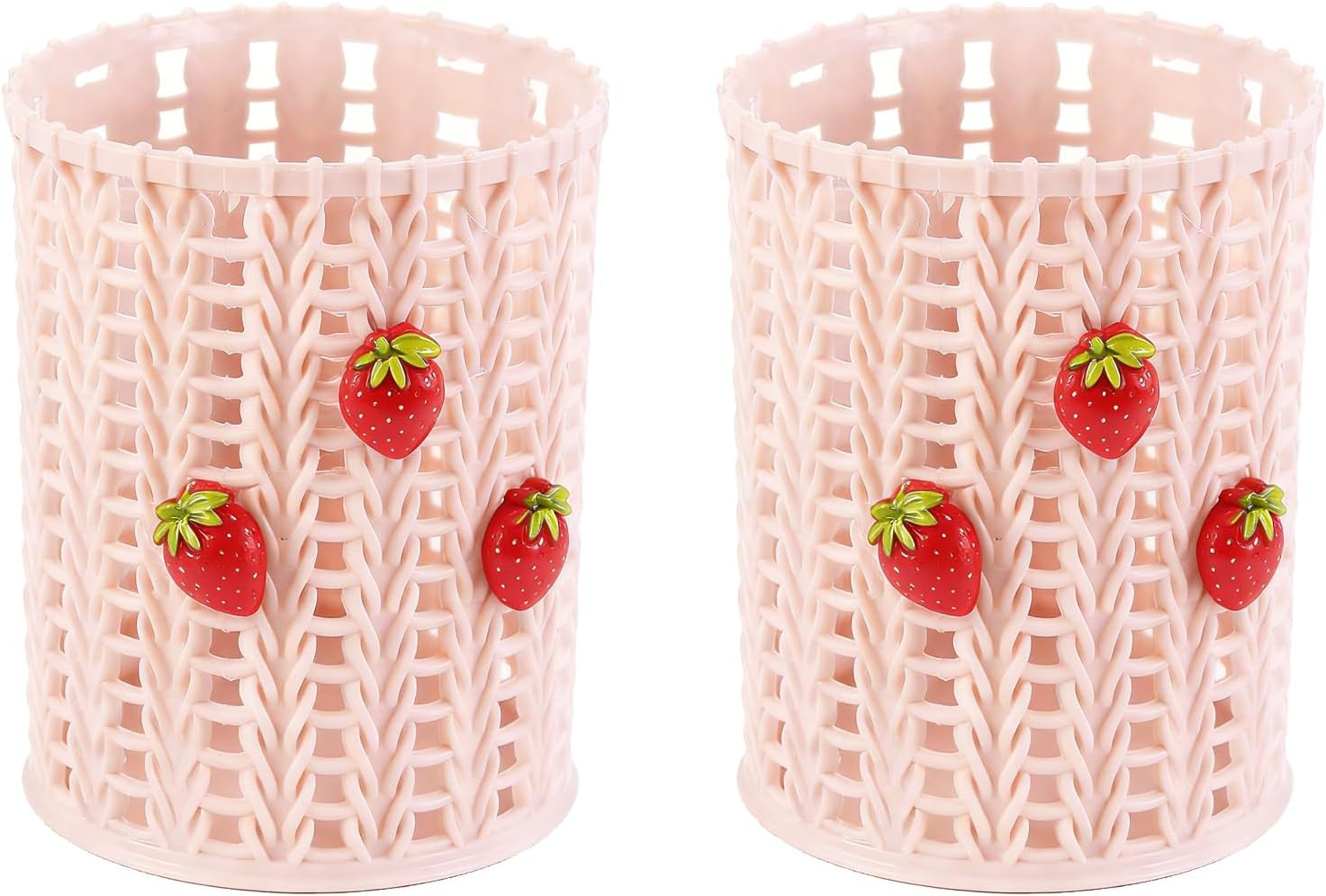 Pencil Holder, 2 Pack Plastic Pen Holder for Desk Cute Pencil Holders Strawberry