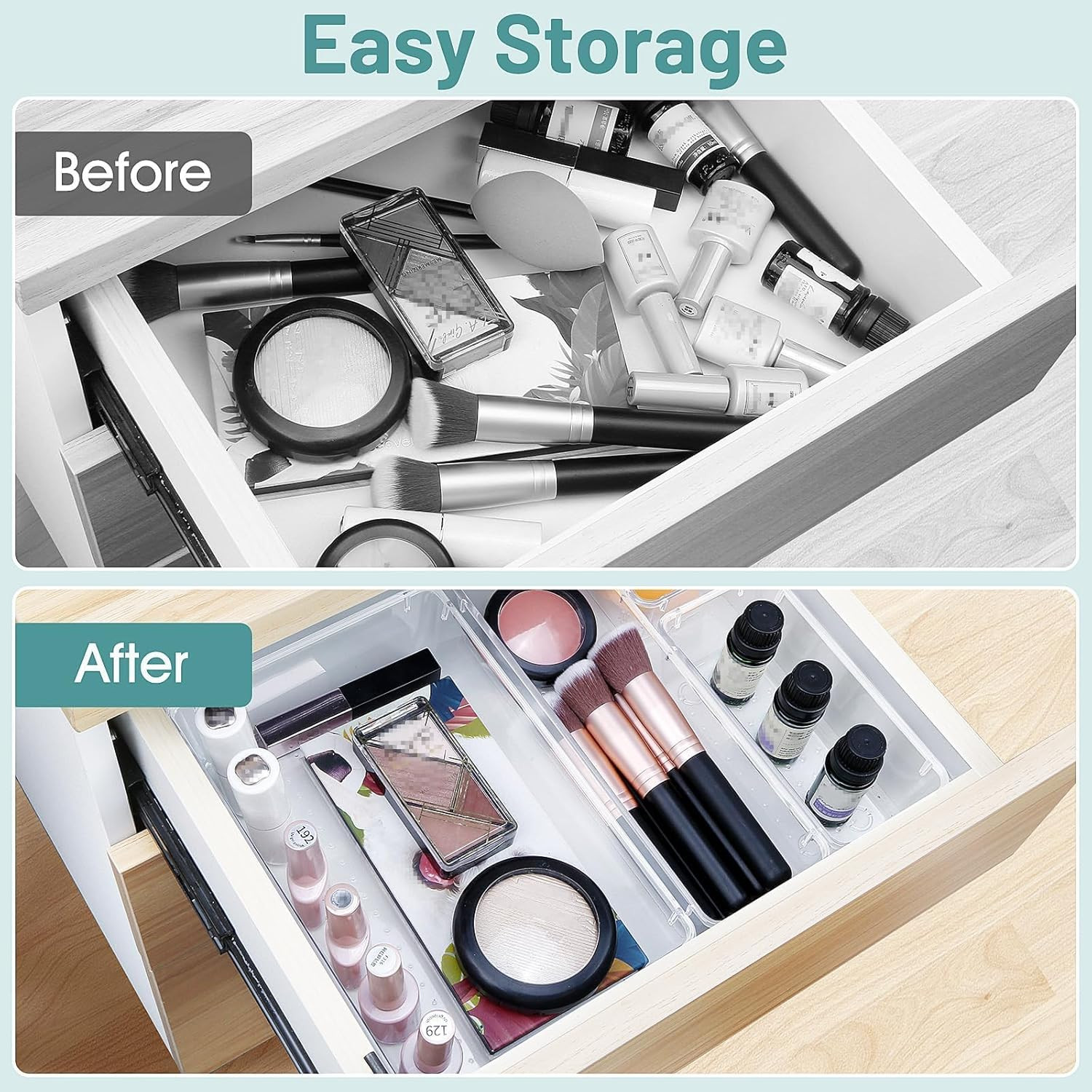 25PCS Clear Drawer Organizer Set 4 Sizes Plastic Storage Bins for Desk Makeup