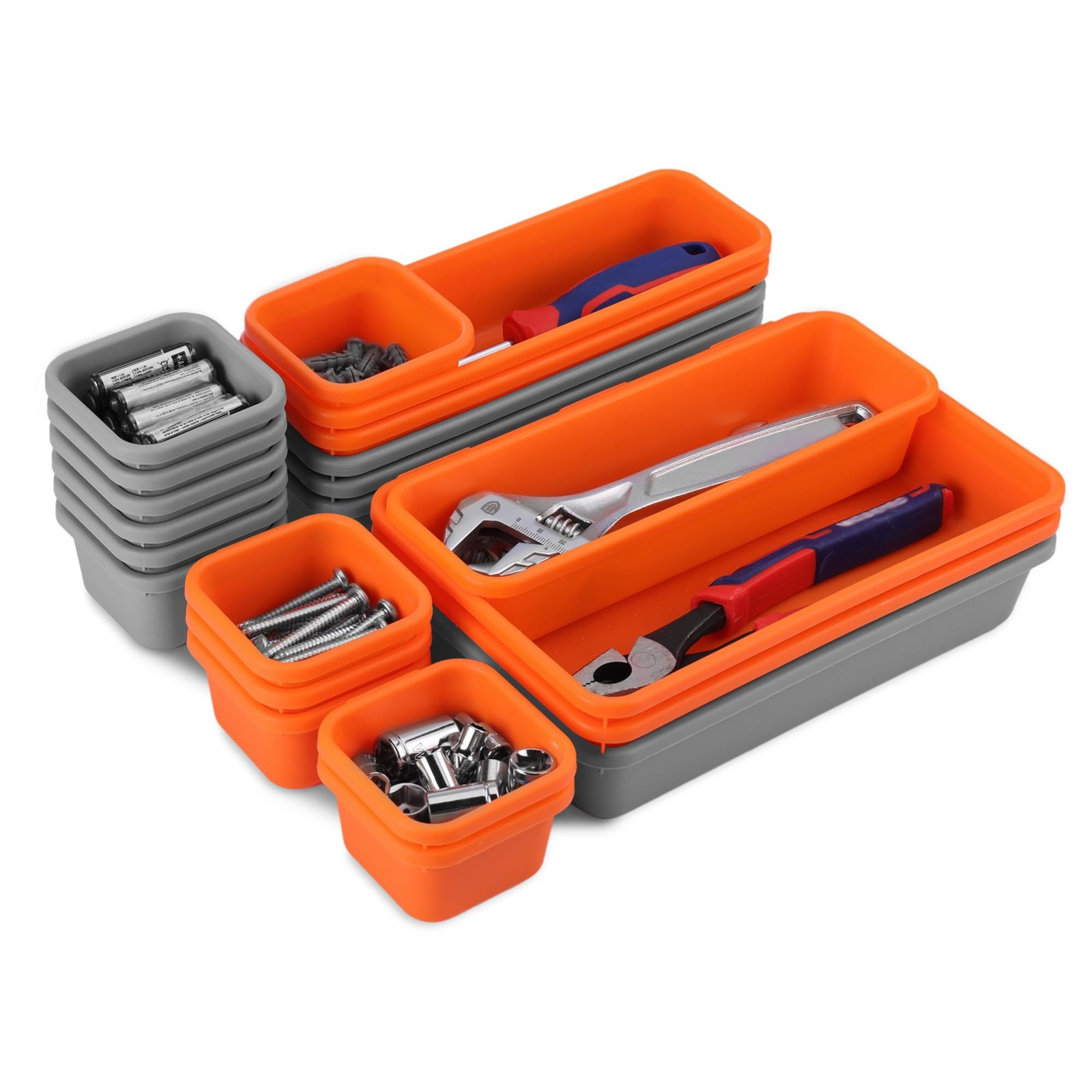 21 PCS Interlocking Desk Drawer Organizer Bin NonSlip Stackable Orange Gray
