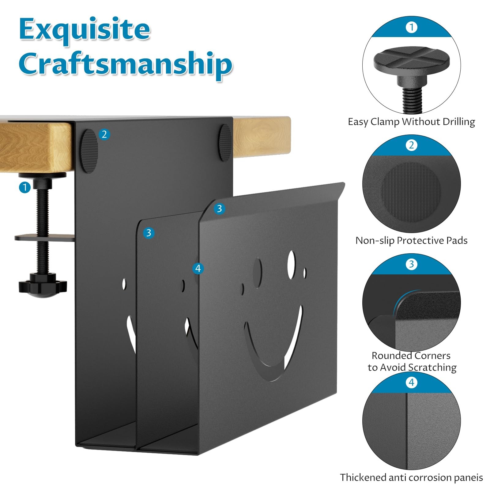 Onemake Desk Side Storage, Funny Smile No Drill 1 Tier, Black-1 Tier-Smile