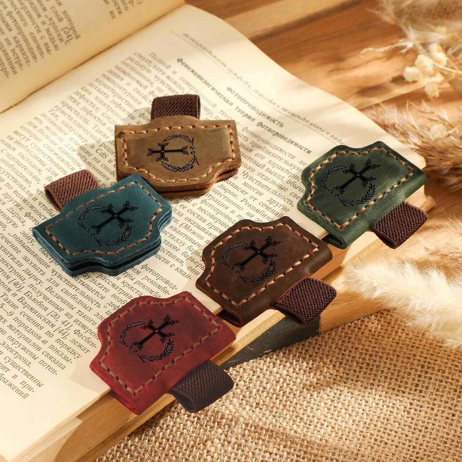 2-in-1 Genuine Leather Pen Clip Bookmark, Cross Bible Bookmark with Pen Loop,…