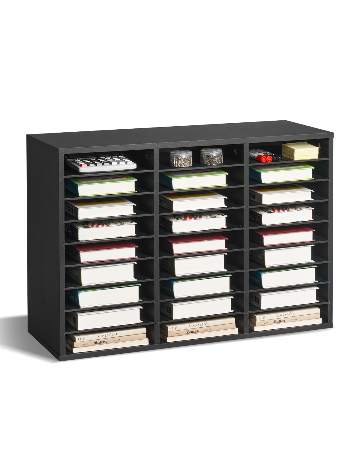 Uimoso Wooden Literature Organizer 27 Compartments with Removable Shelves Black