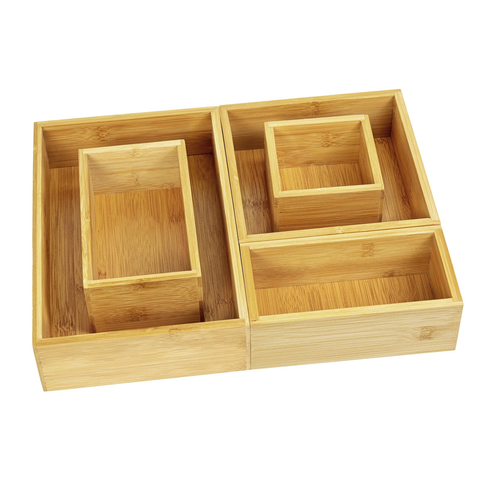 VaeFae 5 PCS Bamboo Drawer Organizers Set, 5-size Organizer Box, Natural